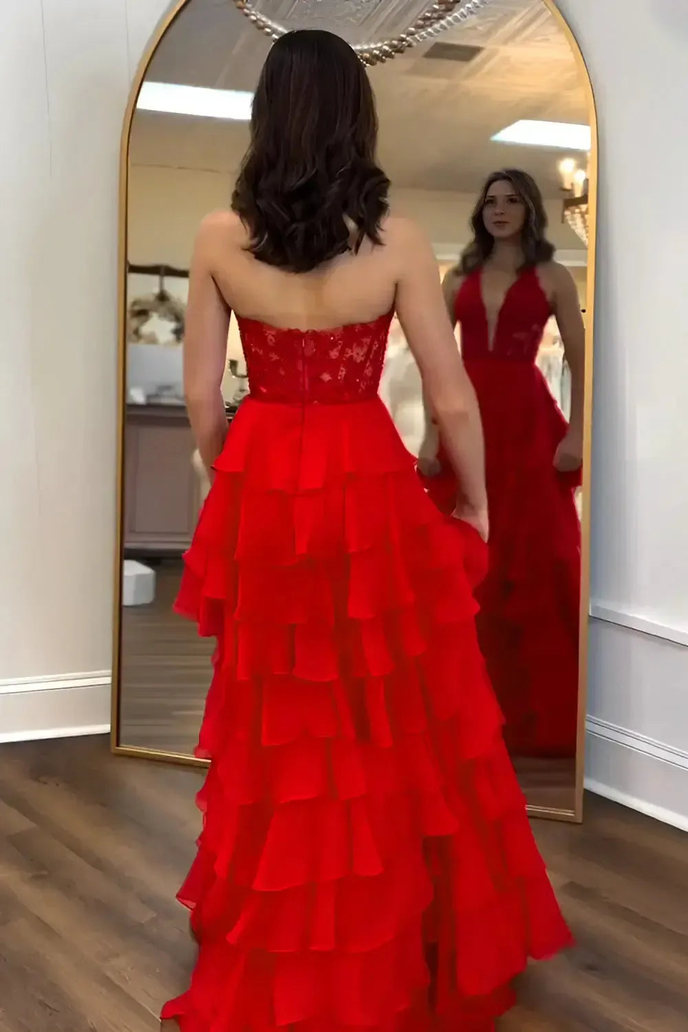 Sky Blue Prom Dress Ruffled Halter Corset Formal Dress With Slit