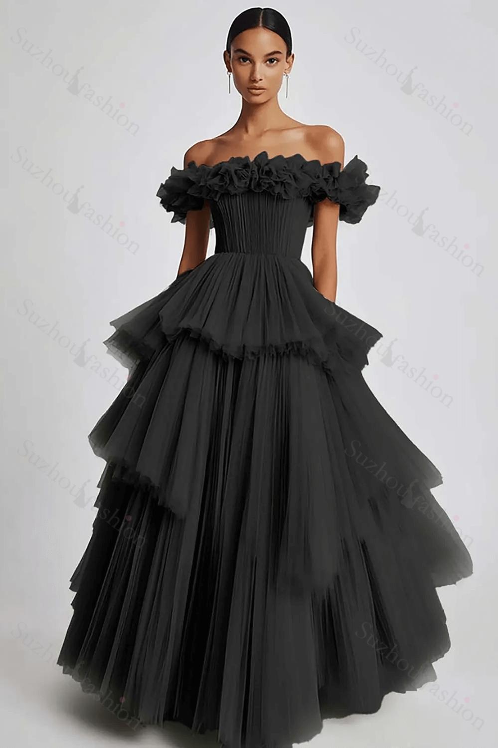 Dusty Sage Prom Dress Tulle Off The Shoulder Ball Gown Formal Dress With Ruffles