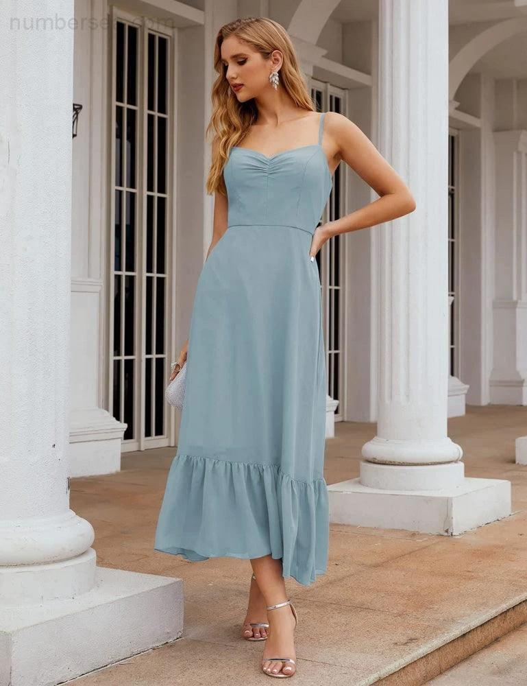 ZapDress Spaghetti Strap Chiffon Bridesmaid Dress Ankle Length Formal A Line Cocktail Party Homecoming Dress for Juniors (ZD16949)