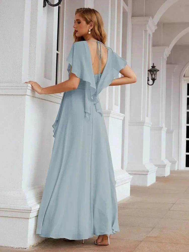 Numbersea Chiffon Bridesmaid Dresses Long Formal Evening Prom Mother of The Bride Dress with Flutter Sleeve SEA28040 by numbersea