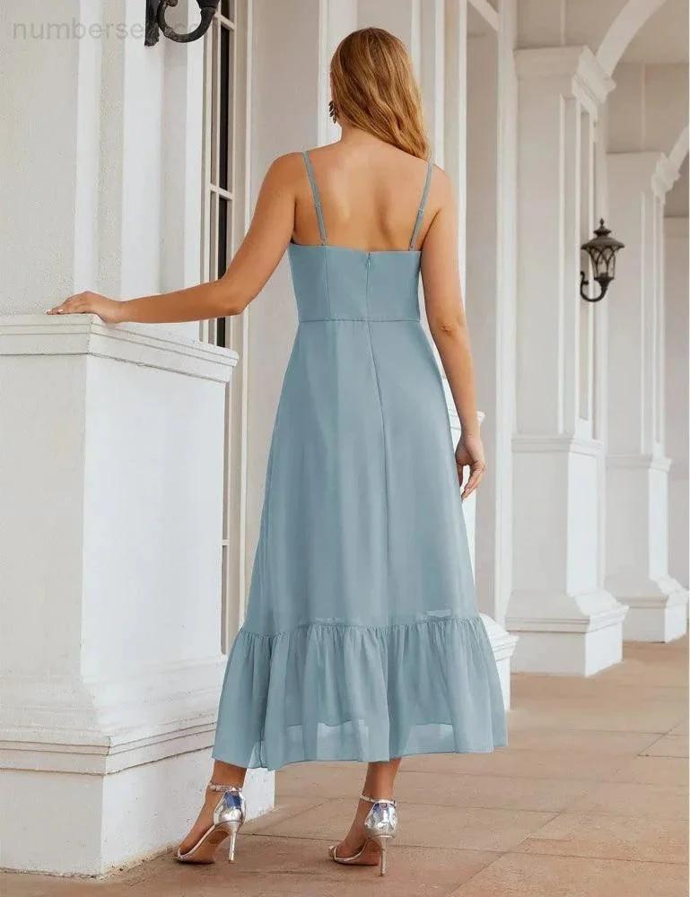 ZapDress Spaghetti Strap Chiffon Bridesmaid Dress Ankle Length Formal A Line Cocktail Party Homecoming Dress for Juniors (ZD16949)