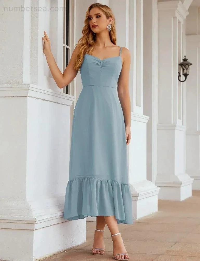 ZapDress Spaghetti Strap Chiffon Bridesmaid Dress Ankle Length Formal A Line Cocktail Party Homecoming Dress for Juniors (ZD16949)