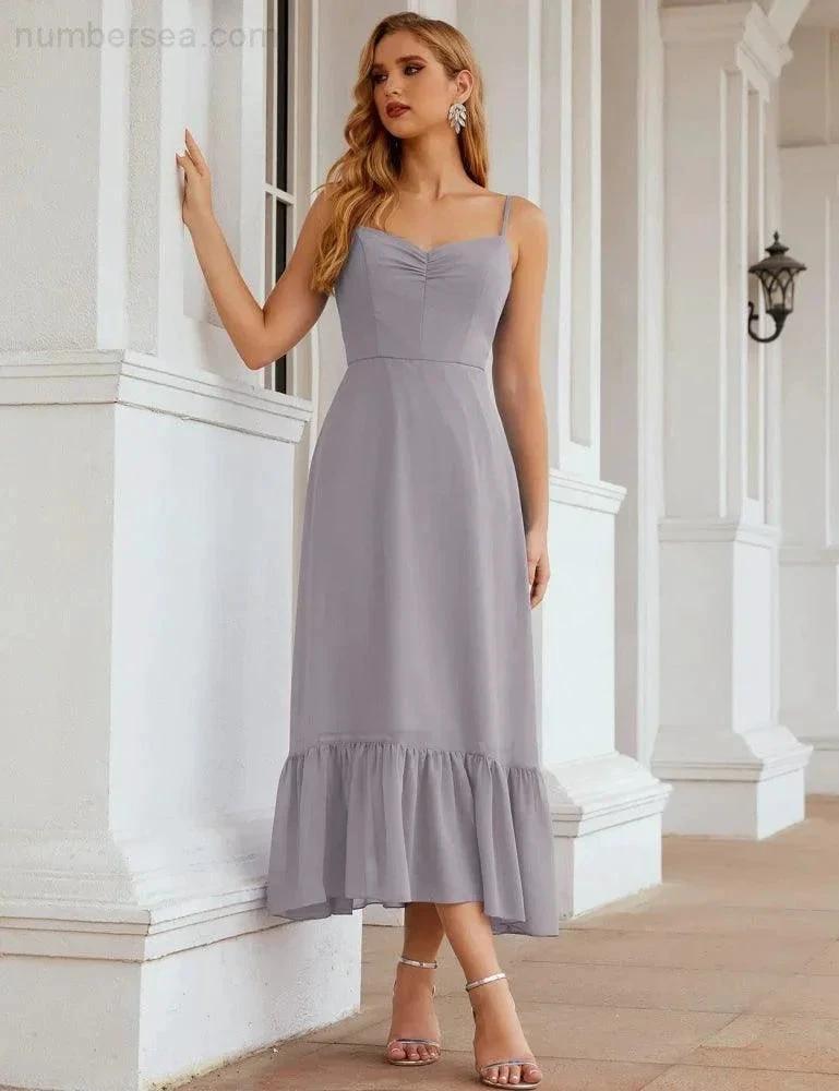 ZapDress Spaghetti Strap Chiffon Bridesmaid Dress Ankle Length Formal A Line Cocktail Party Homecoming Dress for Juniors (ZD16949)