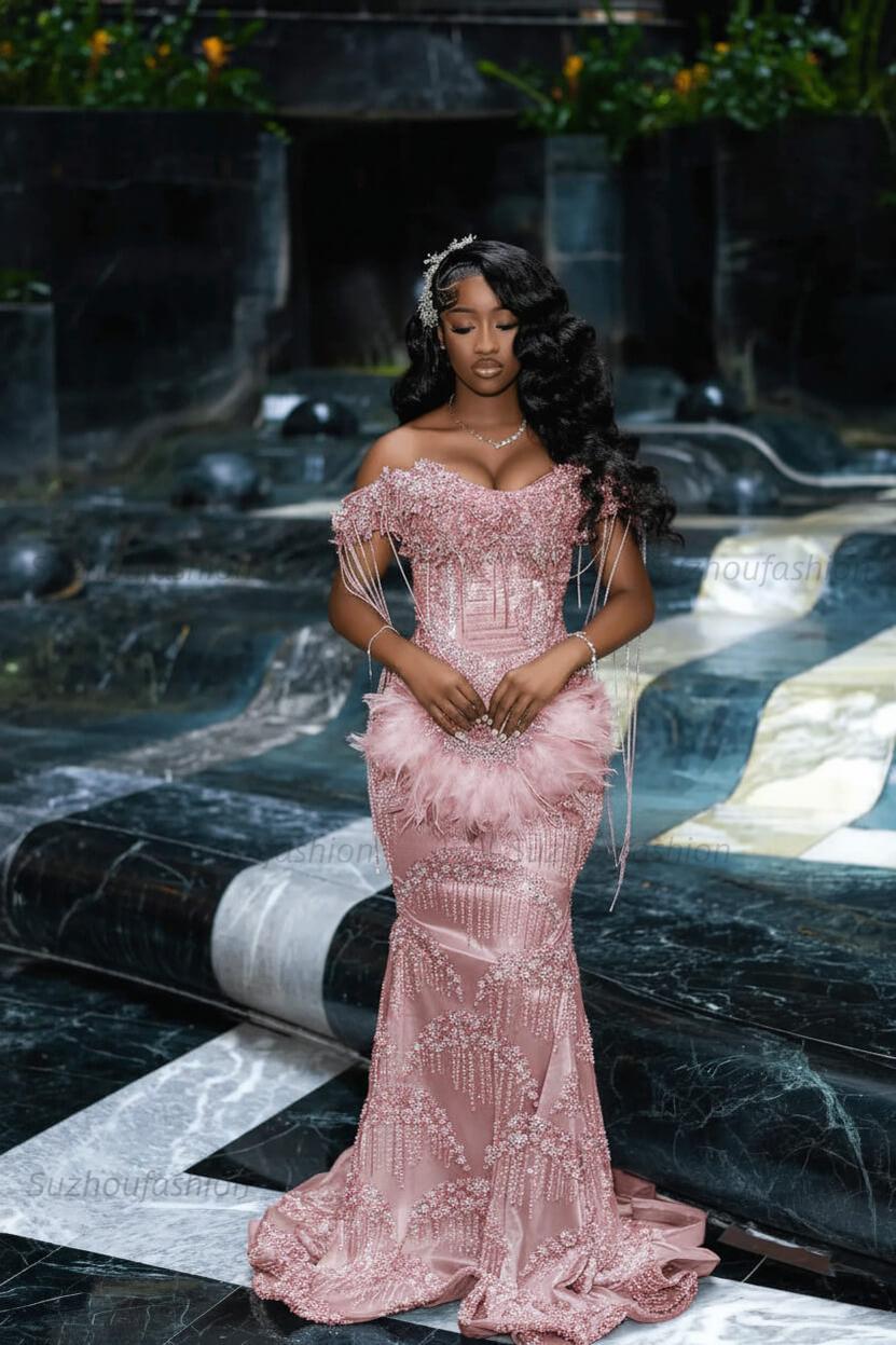 Off the Shoulder Prom Dress Mermaid Formal Evening Dress with Beadings and Rhinestones
