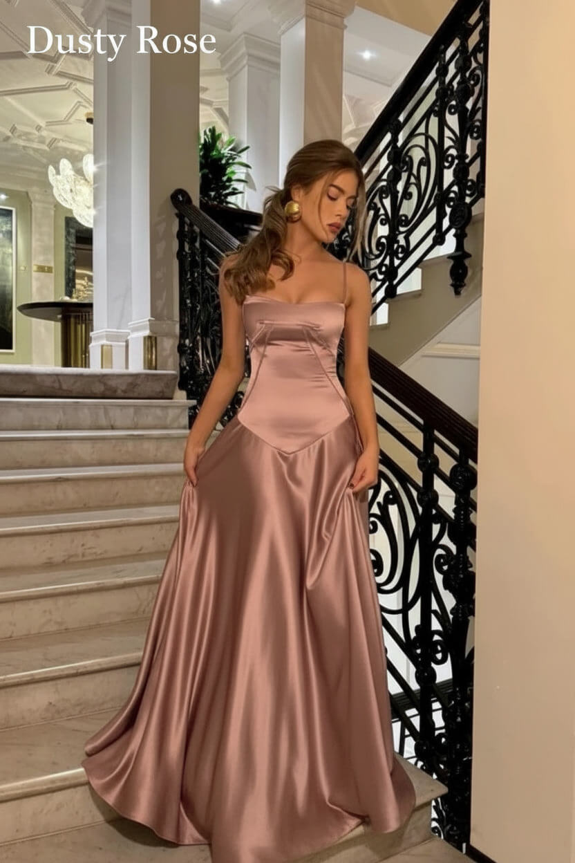 Suzhoufashion Brown Luxe Silk-Look Long Evening Dress With Fitted Bodice Formal Evening Gown