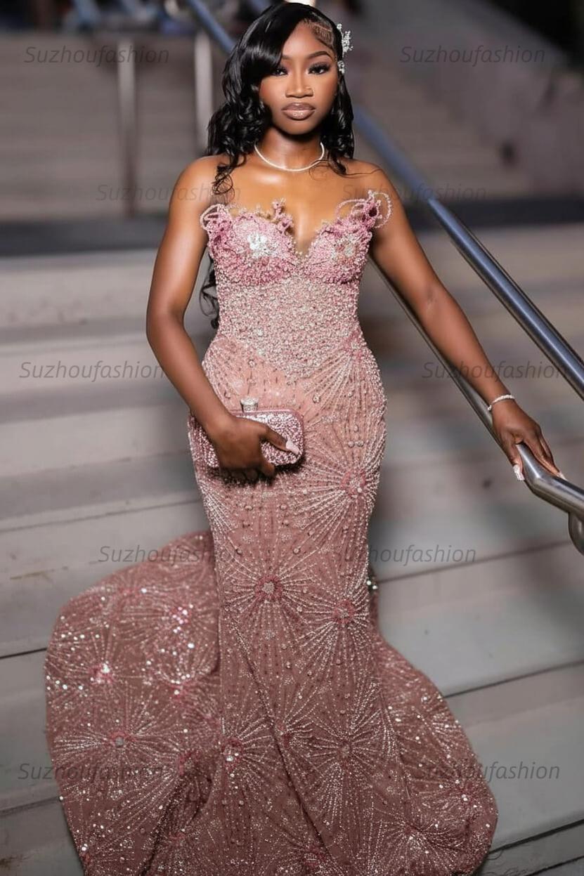 Green Prom Dress Sleeveless Formal Evening Gown with Rhinestones and Beadings