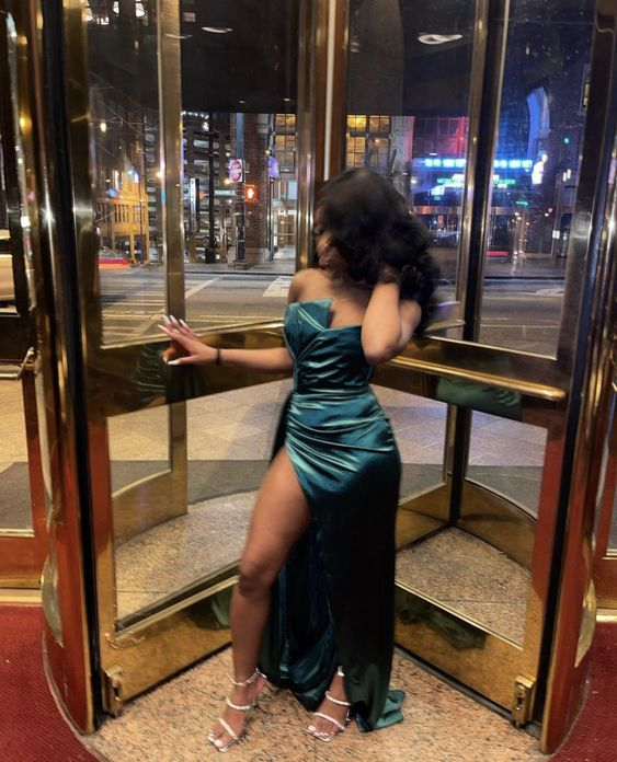 Green Prom Dress Long,Fancy Satin Wedding Party Gown - VelvetHem