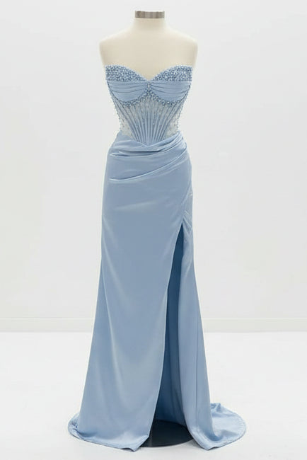 Sexy Prom Dress with Slit and Corset Ruched Bodycon Dresses Outfit Party
