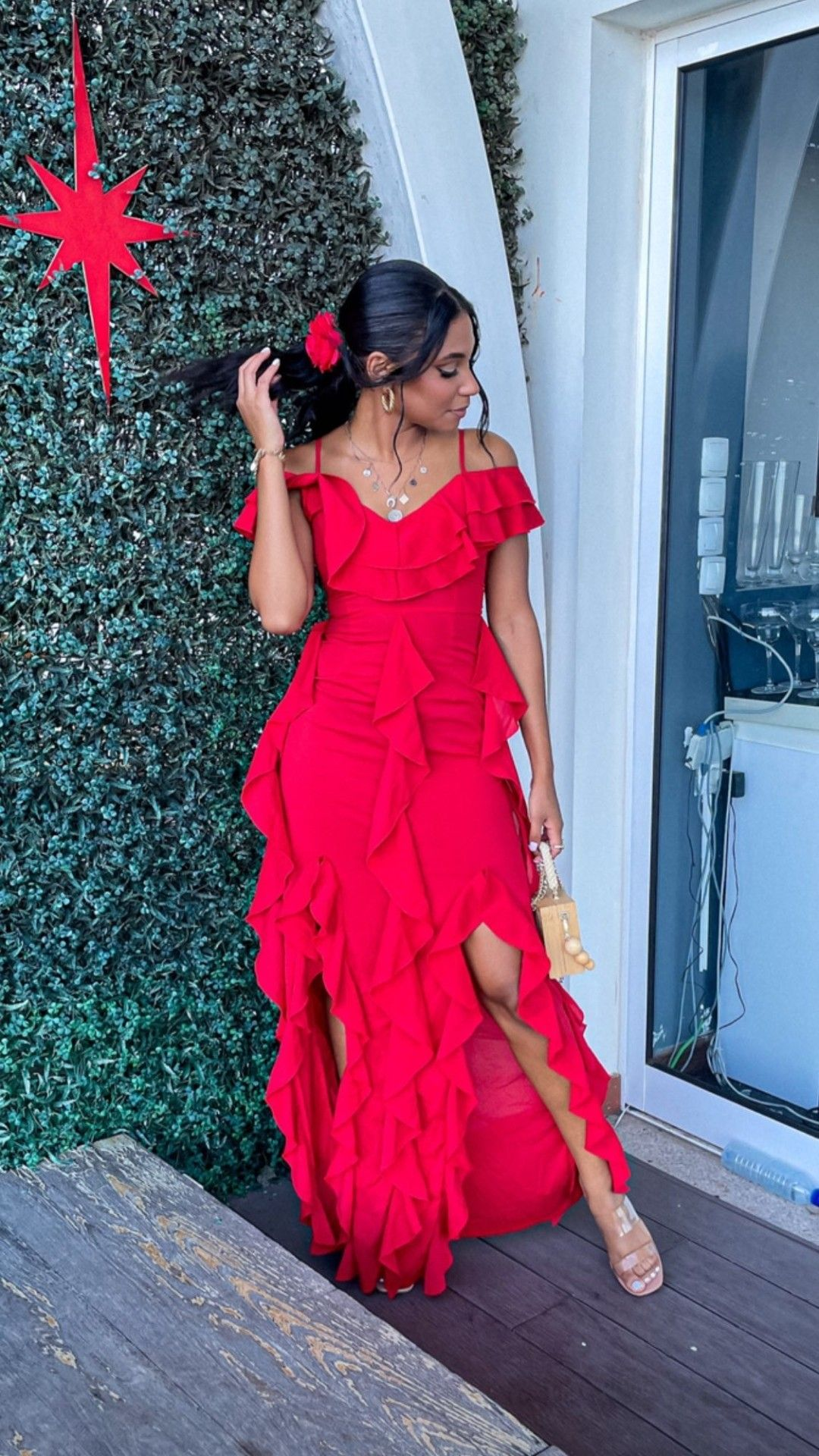 Chic Red Sheath Ruffle Prom Dress,Red Evening Dress - VelvetHem