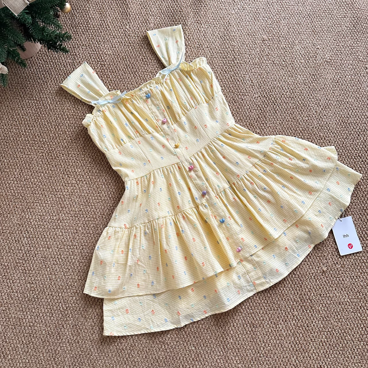 Cute A line Strapless Sleeveless Yellow Floral Holiday Dresses Beach Dress Birthday Outfits - View 5 | VelvetHem