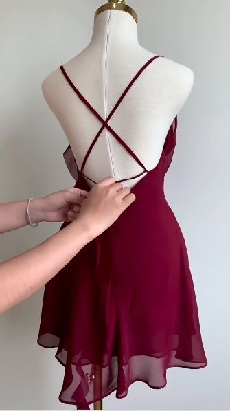 Simple Burgundy Chiffon Homecoming Dress,Backless Short Party Dress - View 3 | VelvetHem