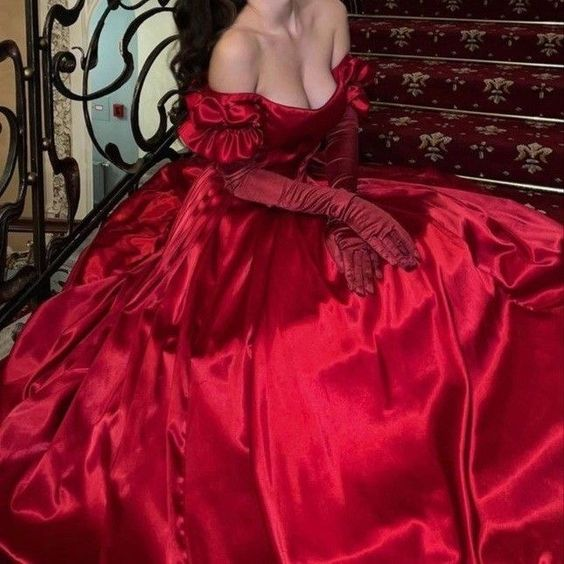 Off The Shoulder Red Satin A-line Prom Dress,Red Graduation Dress - VelvetHem