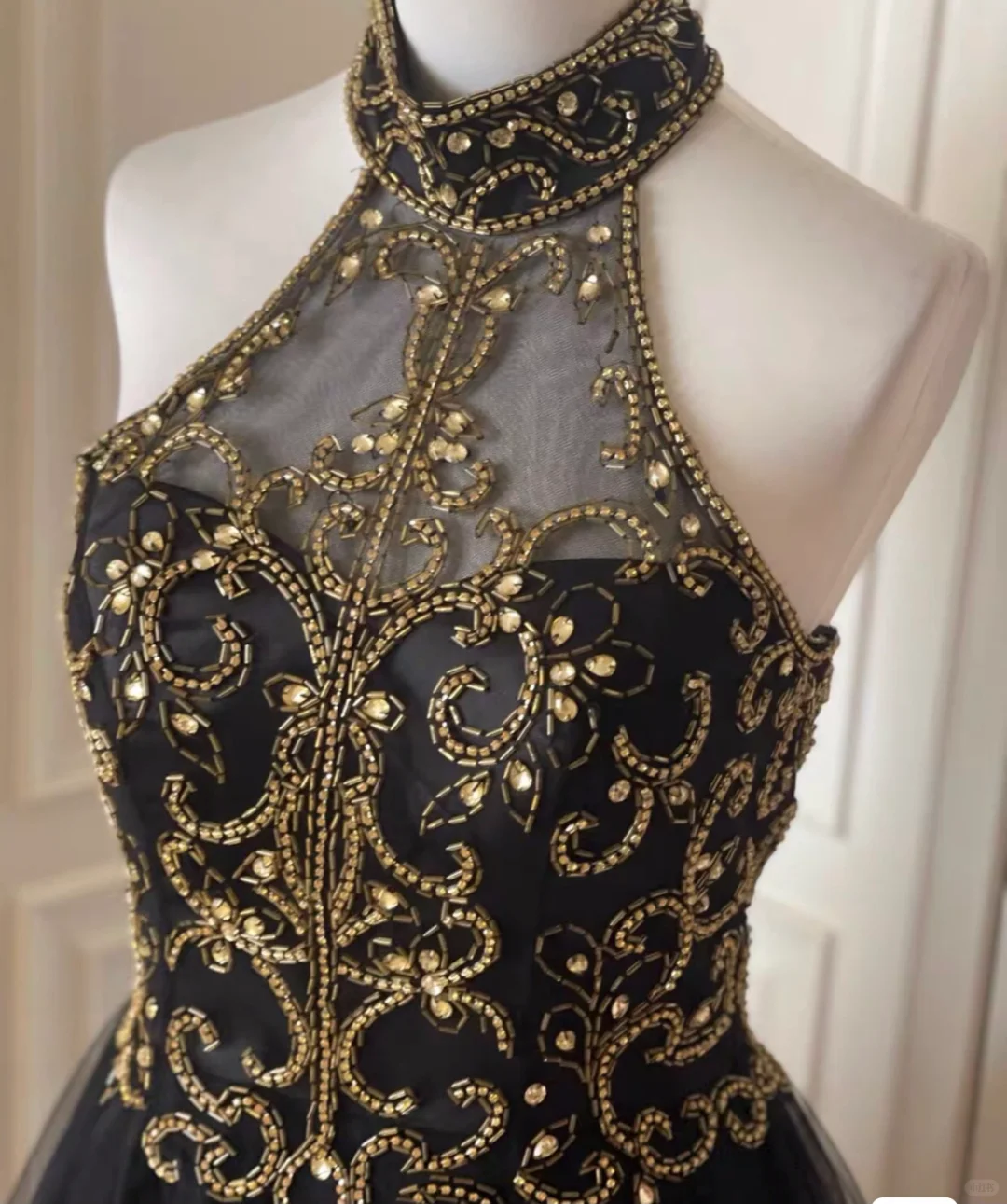 Stylish Halter Tulle Beaded A Line Homecoming Dress Black Sleeveless Birthday Dress Cocktail Dress