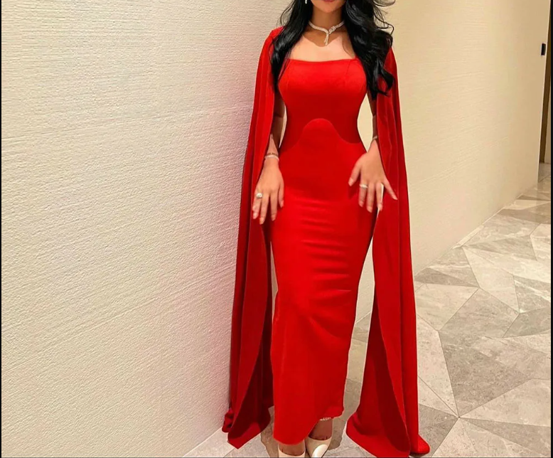 Red Satin Mermaid Evening Dress Saudi Arabia Prom Dresses - VelvetHem