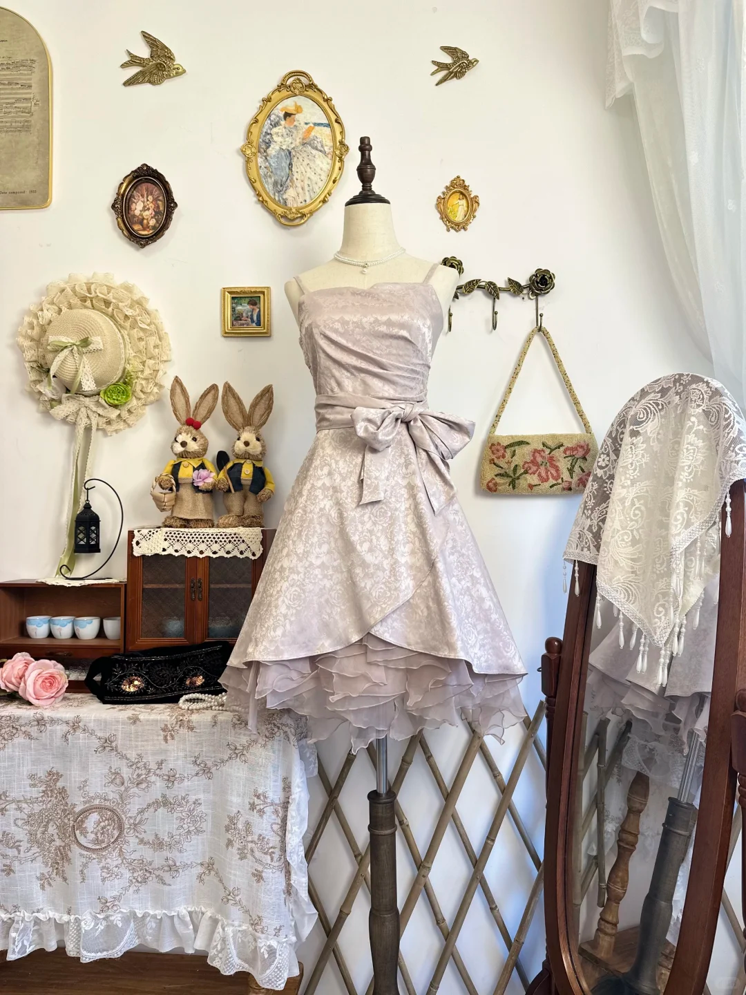 Vintage Satin Print Floral A Line Short Party Dress Homecoming Dress - View 3 | VelvetHem