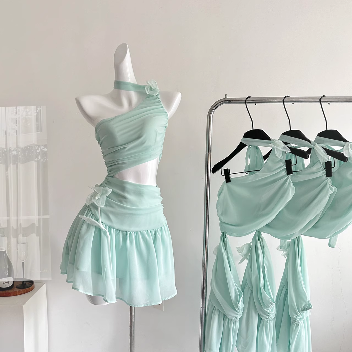 Sexy Green One Shoulder A Line Vacation Dress Mini Party Gown - View 2 | VelvetHem