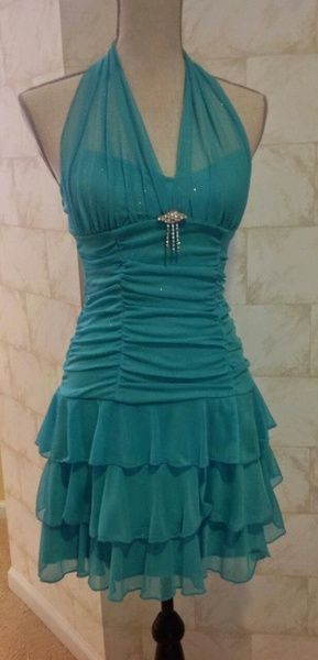 Glitter Blue Halter Chiffon Sequin Short Party Dress Formal Graduation Homecoming Dress