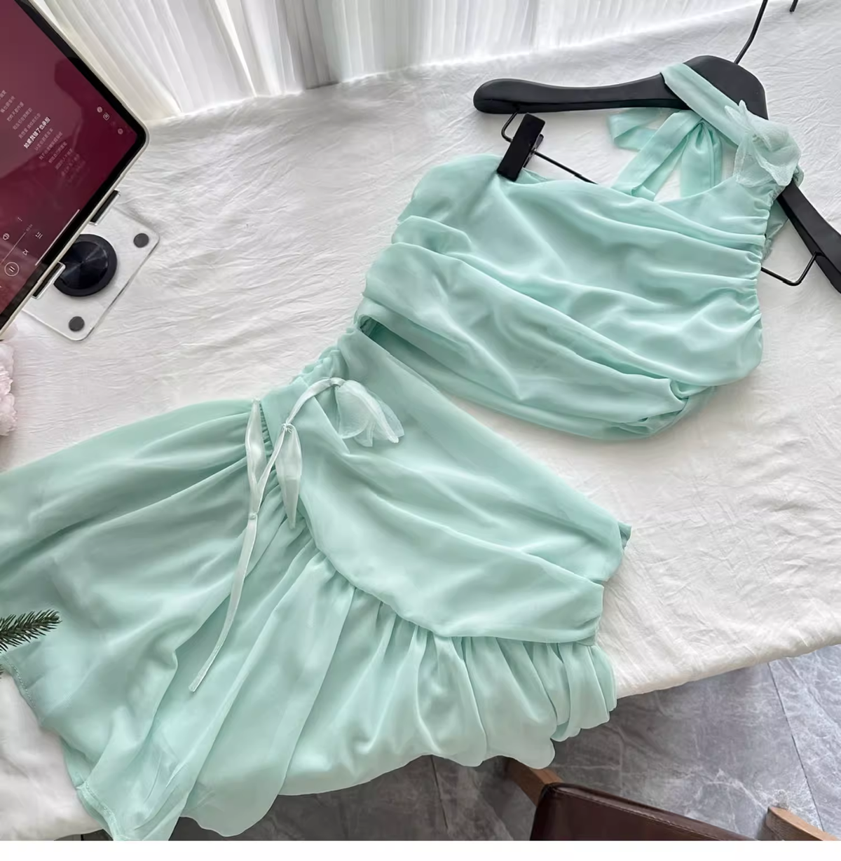 Sexy Green One Shoulder A Line Vacation Dress Mini Party Gown - View 5 | VelvetHem