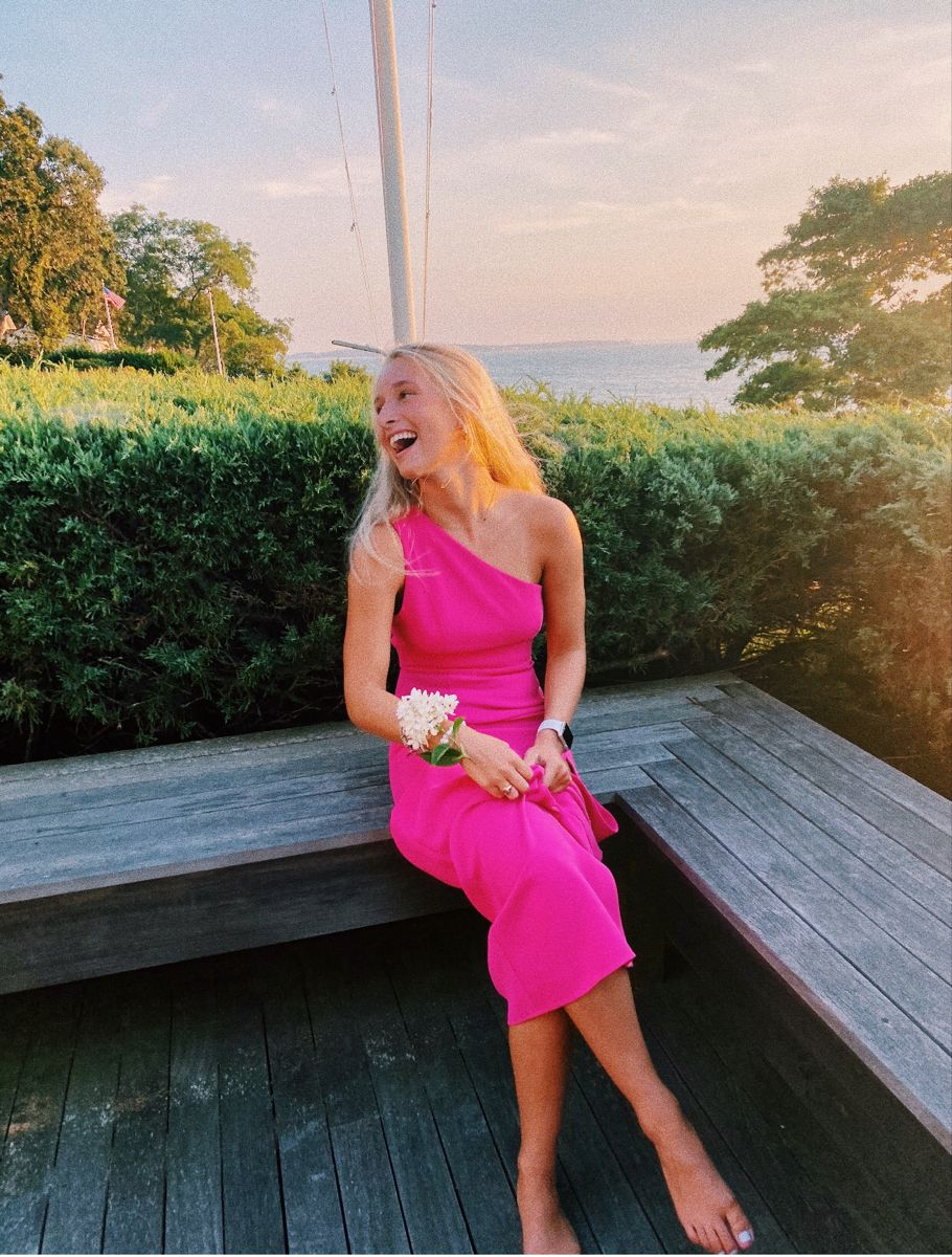 Classy One Shoulder Hot Pink Prom Dress Chic Evening Dress Y6134 - VelvetHem