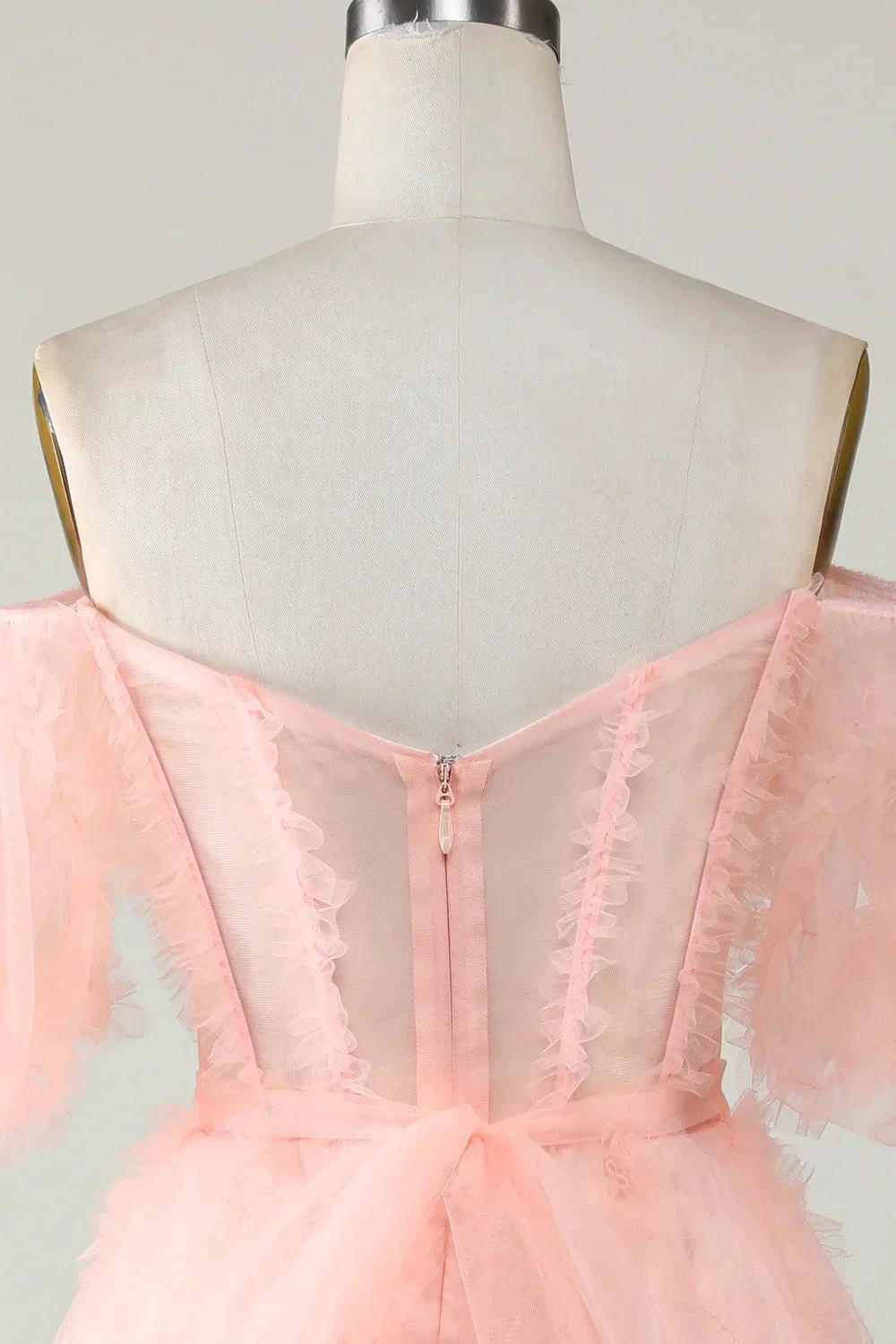 Blush Tulle Off The Shoulder Short Homecoming Dress (ZD11946)