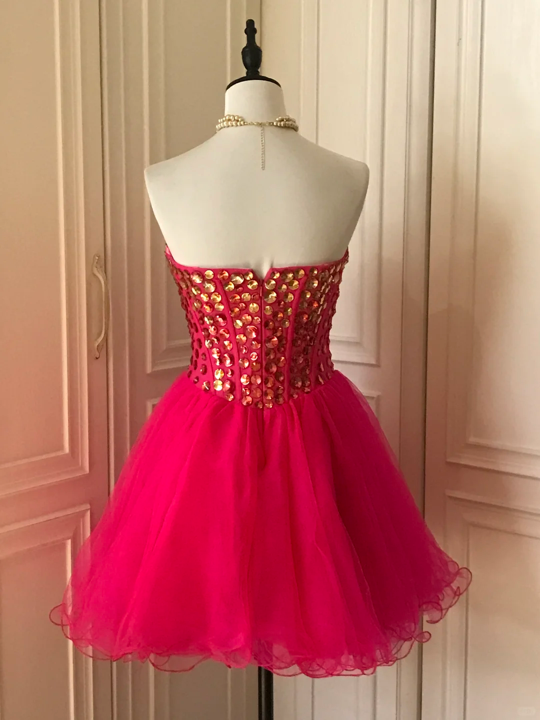 Gorgeous Strapless Red Chiffon Beaded A Line Birthday Outfits Homecoming Dress - View 8 | VelvetHem