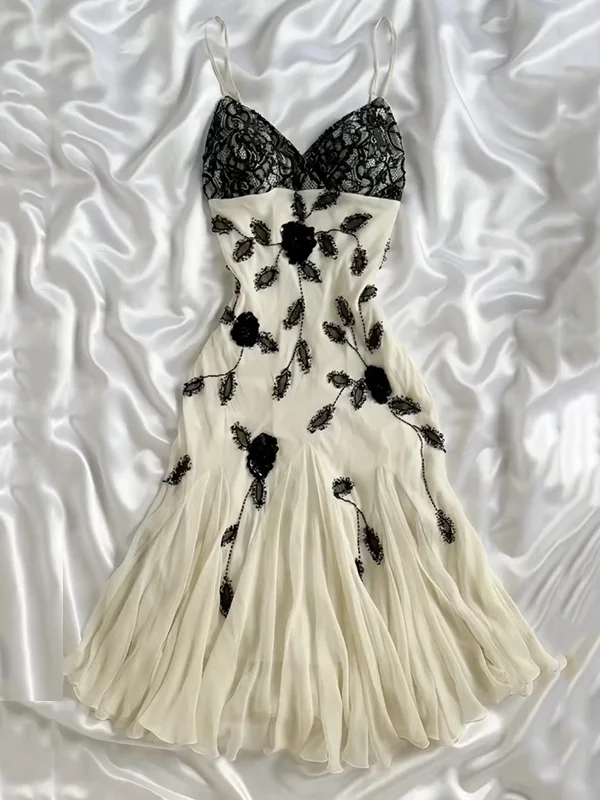 Pretty Ivory Chiffon Lace Beaded Prom Dress Mermaid Long Evening Dress Y8305