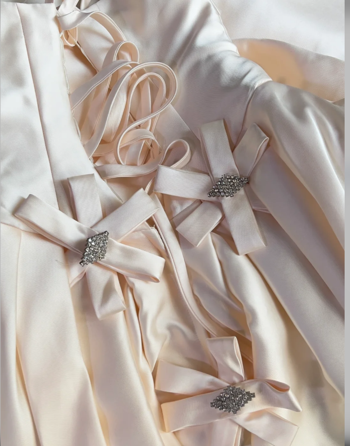 Cute Strapless Bow Satin Long Birthday Party Dress Evening Dress - View 5 | VelvetHem