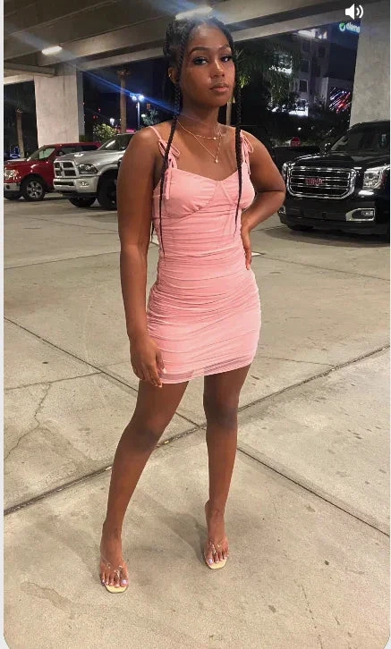 Pink Sleeveless Spaghetti Straps Dress Sexy Pink Homecoming Dress Y835 by simplepromdress