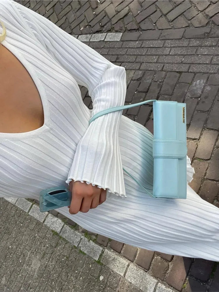 Inaki Chic Midi Dress with a Ribbed V-neck for Women Stylish Outfit