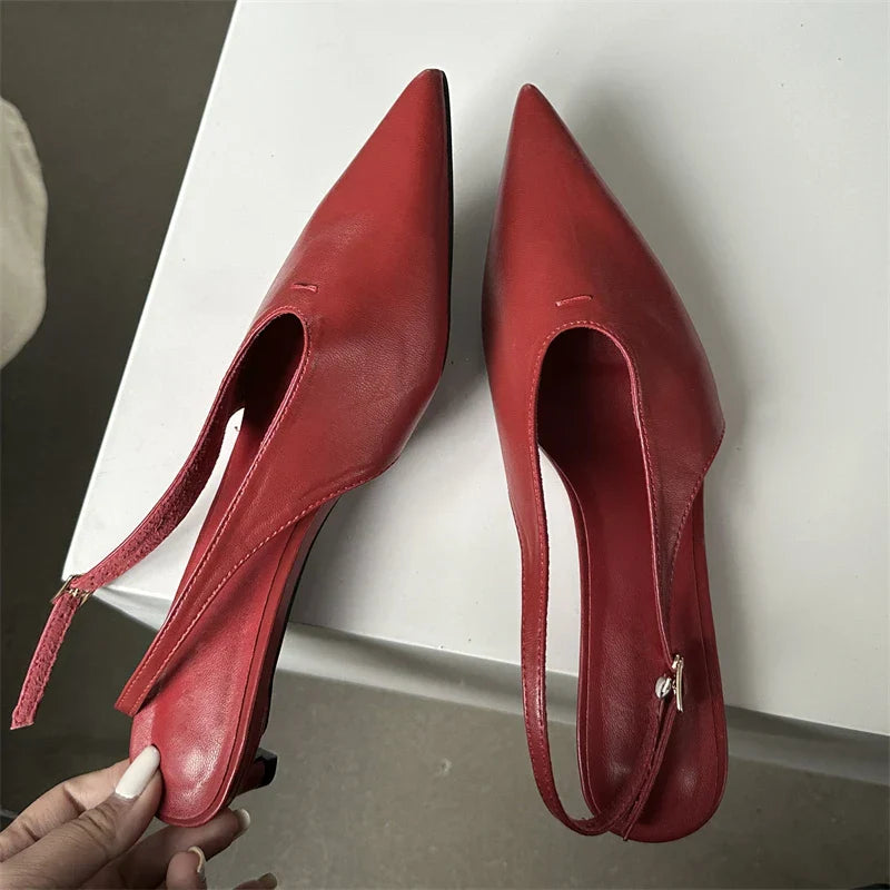 Designer Pointed Toe Buckle Strap Women Thin Elegant Banquet Dress Mule Ladies Shoes Low Heel Pumps