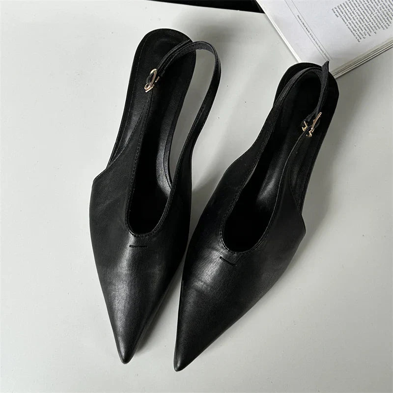 Designer Pointed Toe Buckle Strap Women Thin Elegant Banquet Dress Mule Ladies Shoes Low Heel Pumps - View 3 | VelvetHem