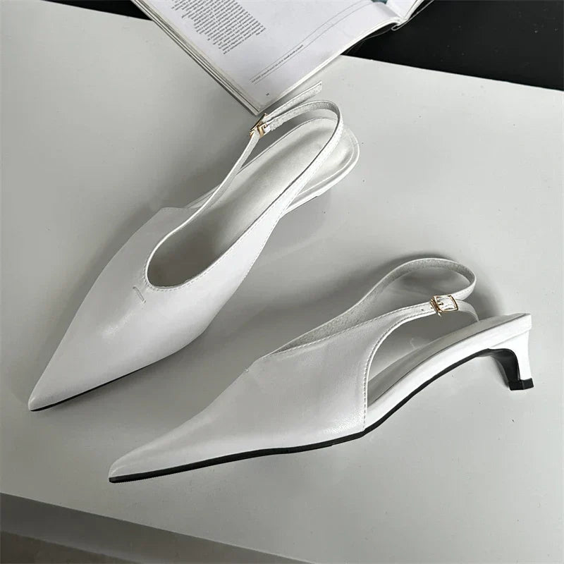 Designer Pointed Toe Buckle Strap Women Thin Elegant Banquet Dress Mule Ladies Shoes Low Heel Pumps - View 4 | VelvetHem