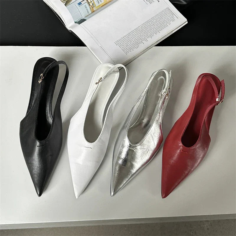 Designer Pointed Toe Buckle Strap Women Thin Elegant Banquet Dress Mule Ladies Shoes Low Heel Pumps - View 5 | VelvetHem
