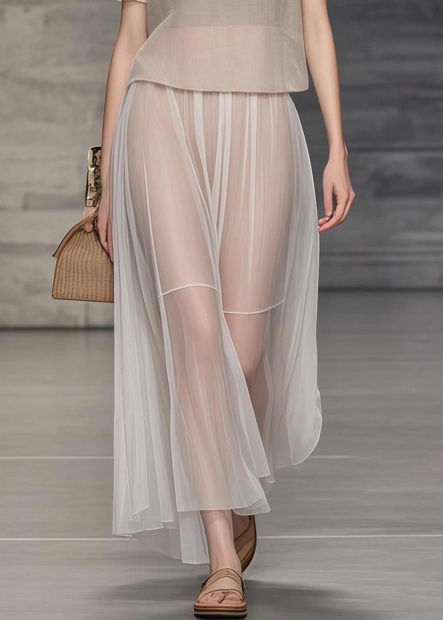 Elegant Apricot Oversized Draping Tulle Holiday Dress Two Piece Set Summer