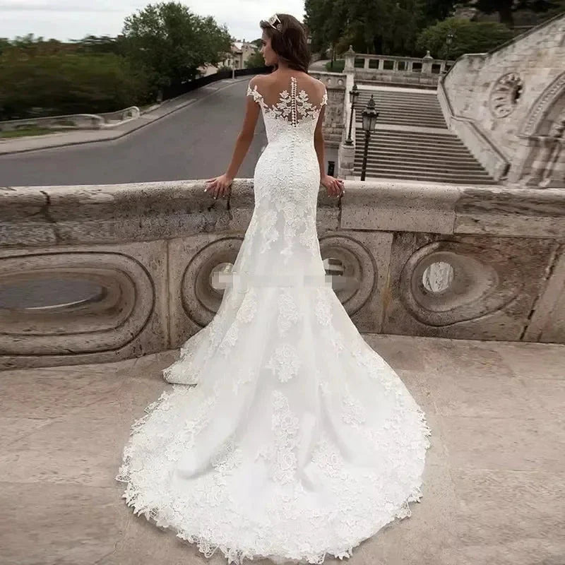 Elegant Beige Satin Off-Shoulder Straps Embroidered for Bride's Mermaid Floor-Length Dress with for Women's Wedding Evening Gown (ZD14206)