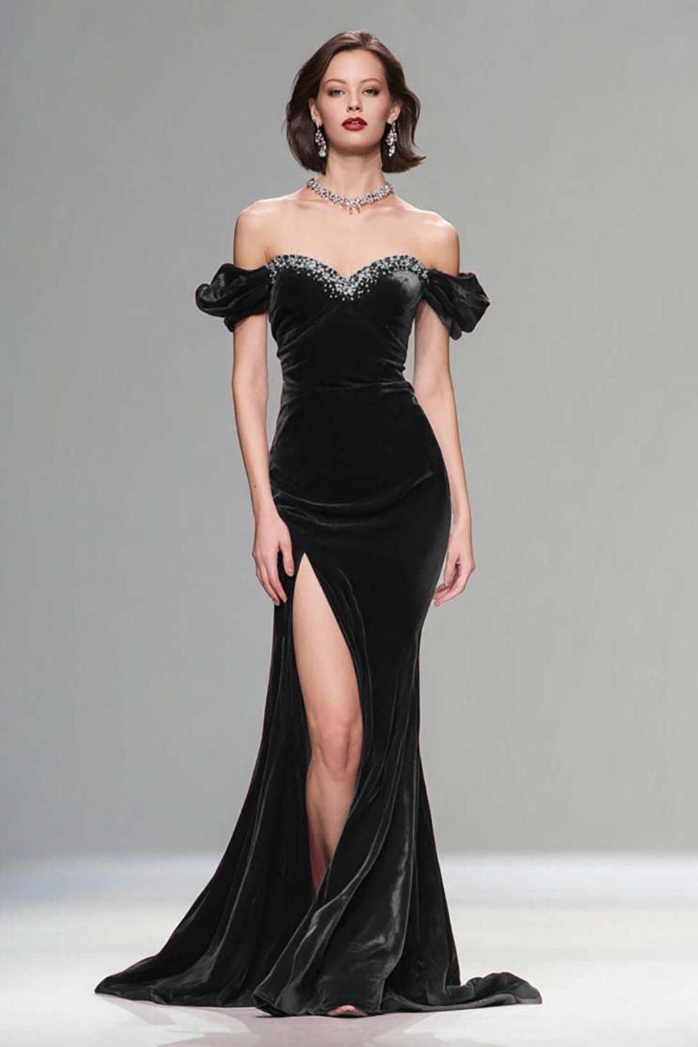 Suzhoufashion Elegant Burgundy Mermaid Long Velvet Holiday Party Dress With Beading