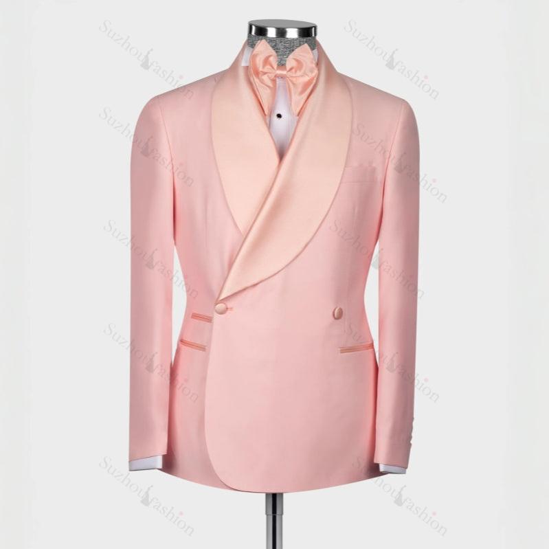 Elegant Candy Pink Shawl Lapel Double Breasted Wedding Suit