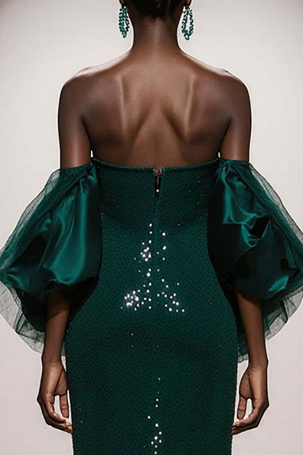 Suzhoufashion Elegant Dark Green Mermaid Strapless Sequin Long Prom Dress With Sleeves