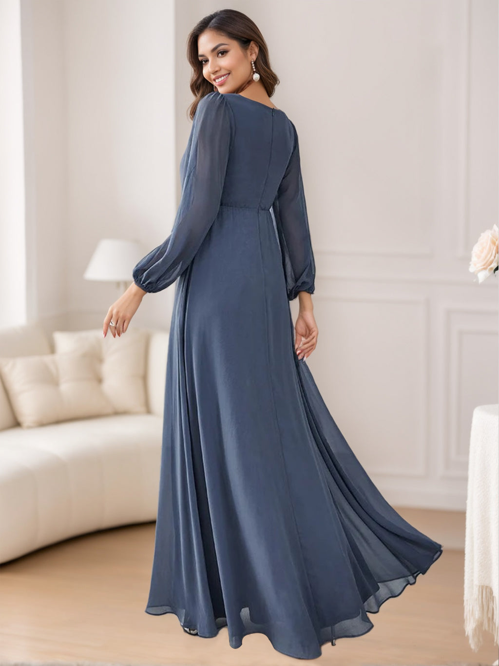 Elegant Long A Line V Neck Mother of the Bride Dress Featuring Embroidery