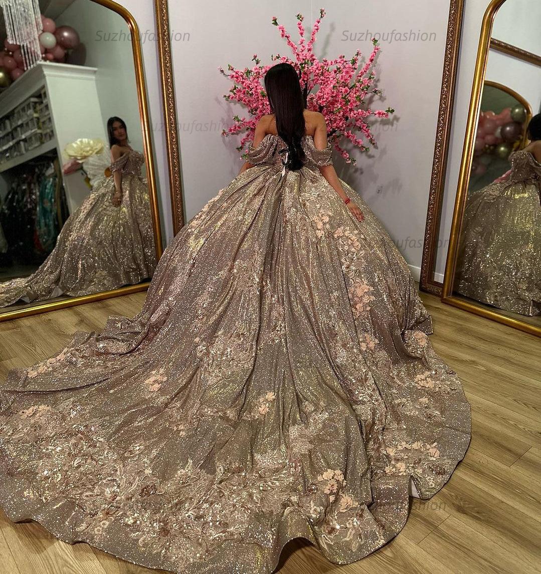 Elegant & Glitter Ball Gown Sweetheart Neck Off Shoulder Sweep Train Tulle Cocktail Party Gown Quinceanera Dress Princess For Sweet 16