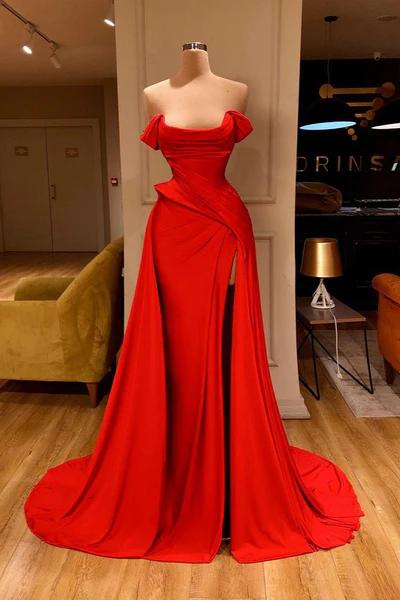 Elegant Long Red A-line Sleeveless Designer Prom Dress Split Long