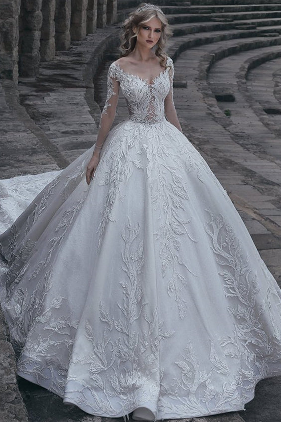 Elegant Long Sleeves Ball Wedding Dresses | Lace Sexy Bridal Gowns