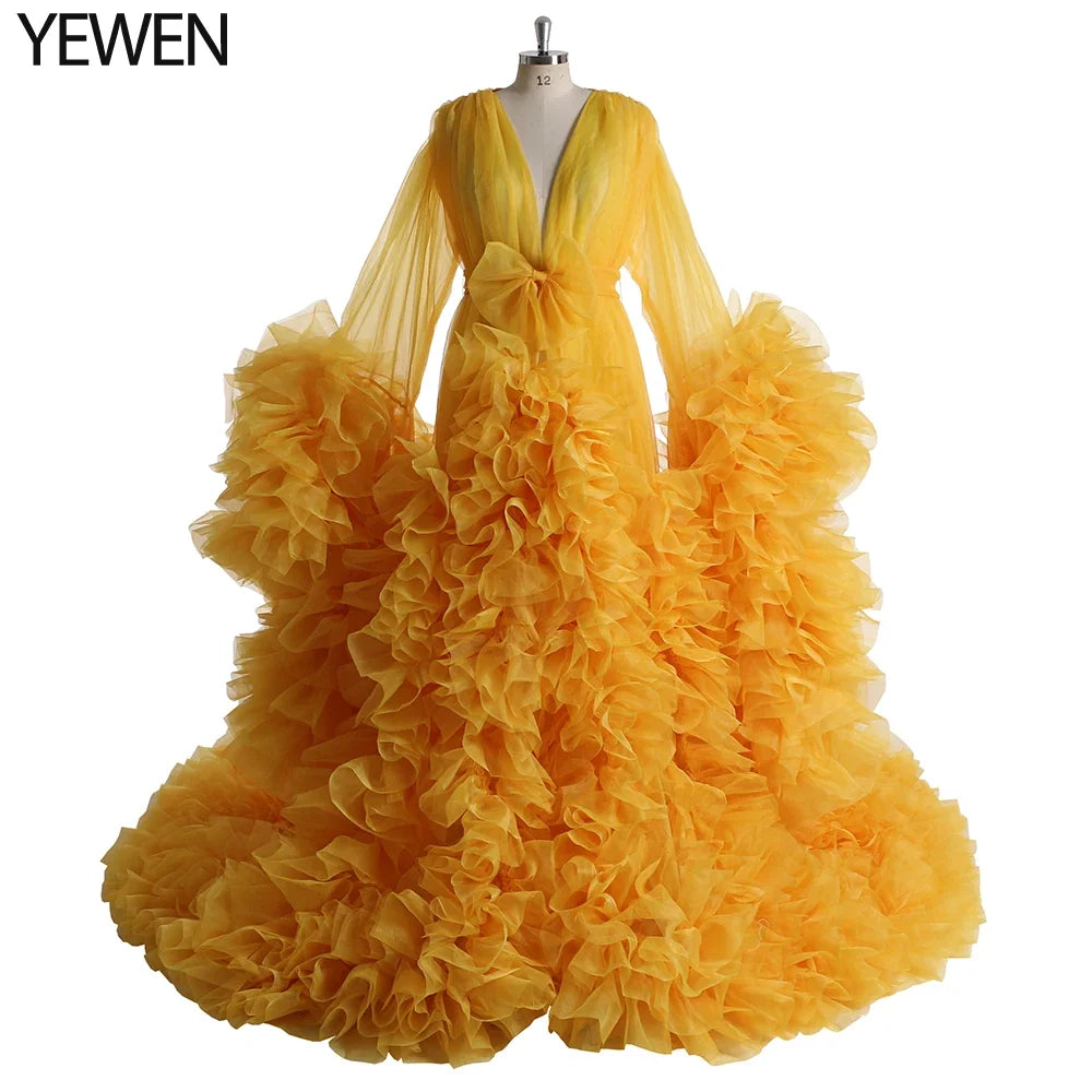Elegant Maternity Photography Prop Pregnancy Dress for Photo Shooting Organza Ruffle Pregnant Women Dresses Maxi Maternity Gown