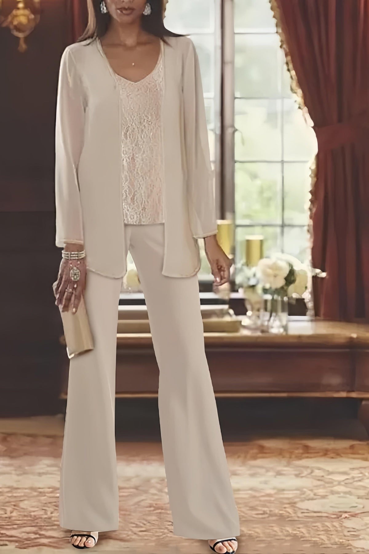Elegant Mother of the Bride Pantsuits in Chiffon with Jacket