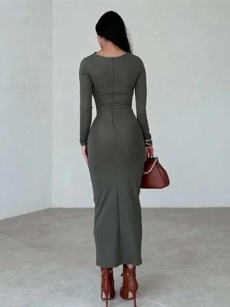 Spring Elegant Oneck Long Sleeve Bodycon Dress