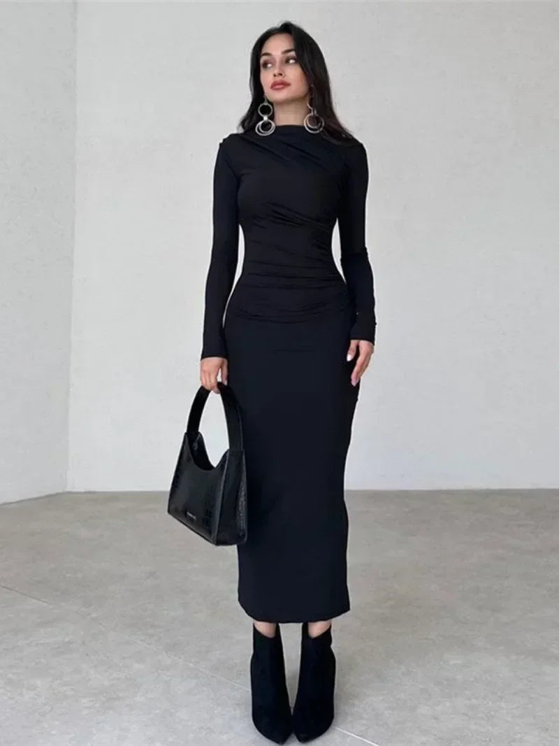 Spring Elegant Oneck Long Sleeve Bodycon Dress