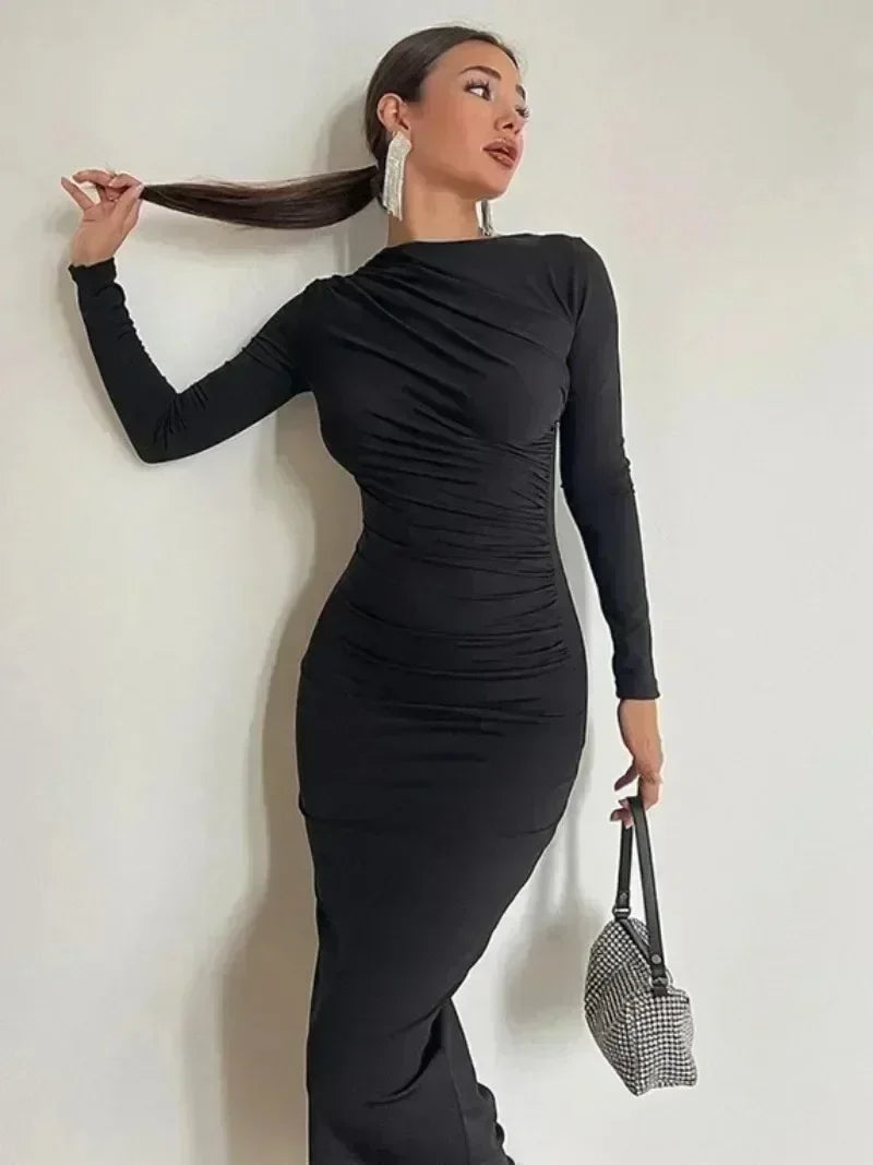 Spring Elegant Oneck Long Sleeve Bodycon Dress