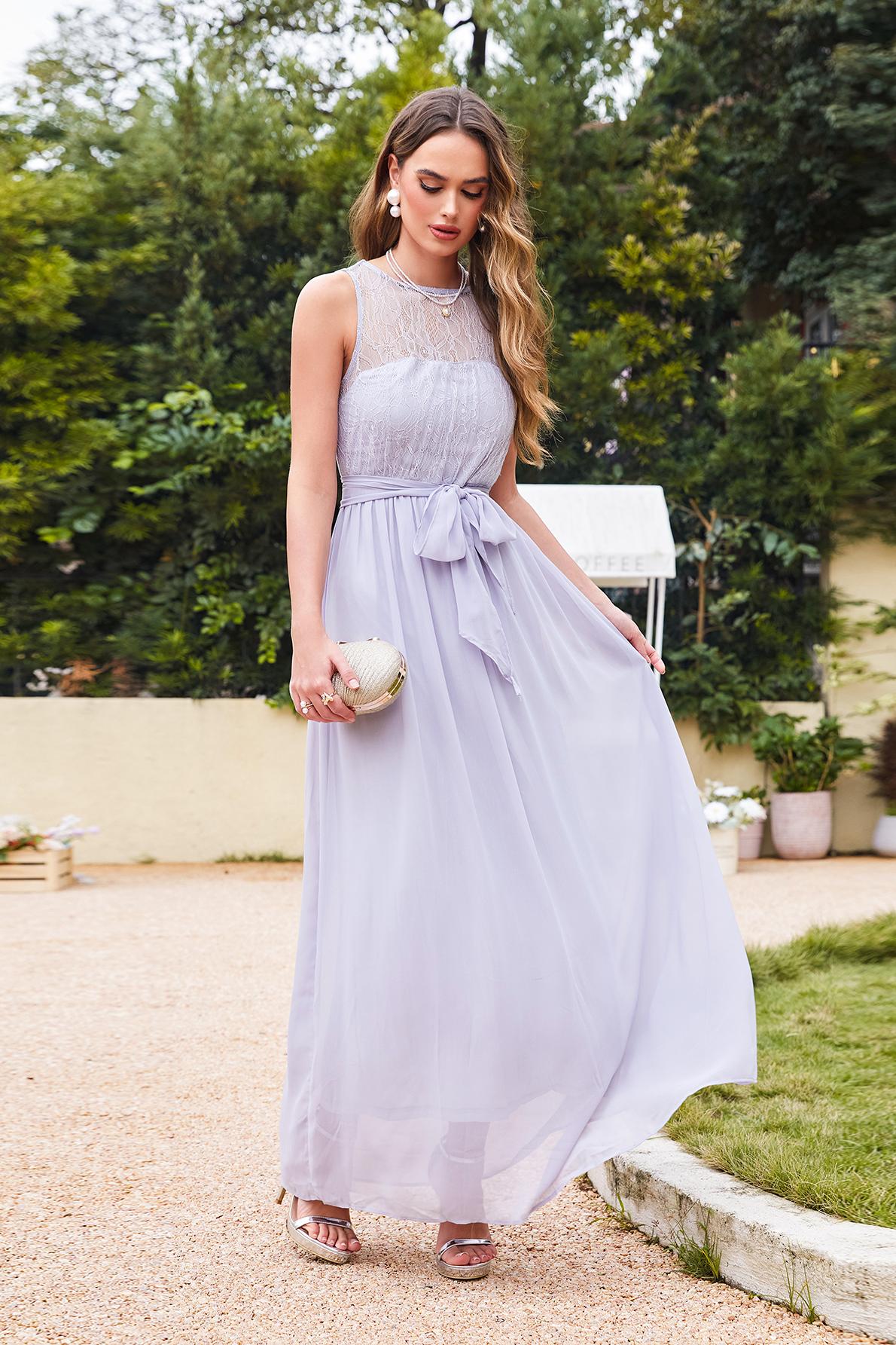 Elegant Scoop Sleeveless Chiffon Pary Dress Long With Lace