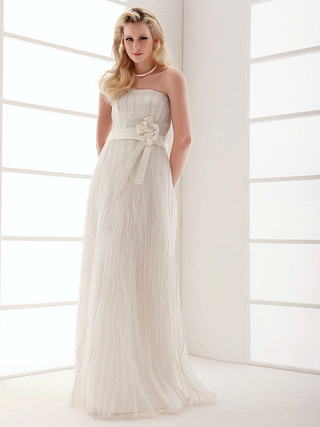 Elegant Sheath Wedding Dresses Strapless Organza Sleeveless Bridal Gowns On Sale