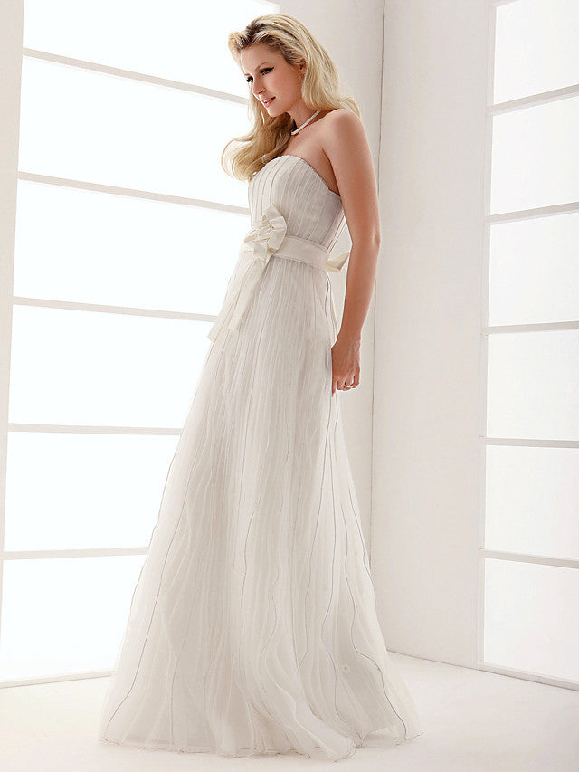 Elegant Sheath Wedding Dresses Strapless Organza Sleeveless Bridal Gowns On Sale